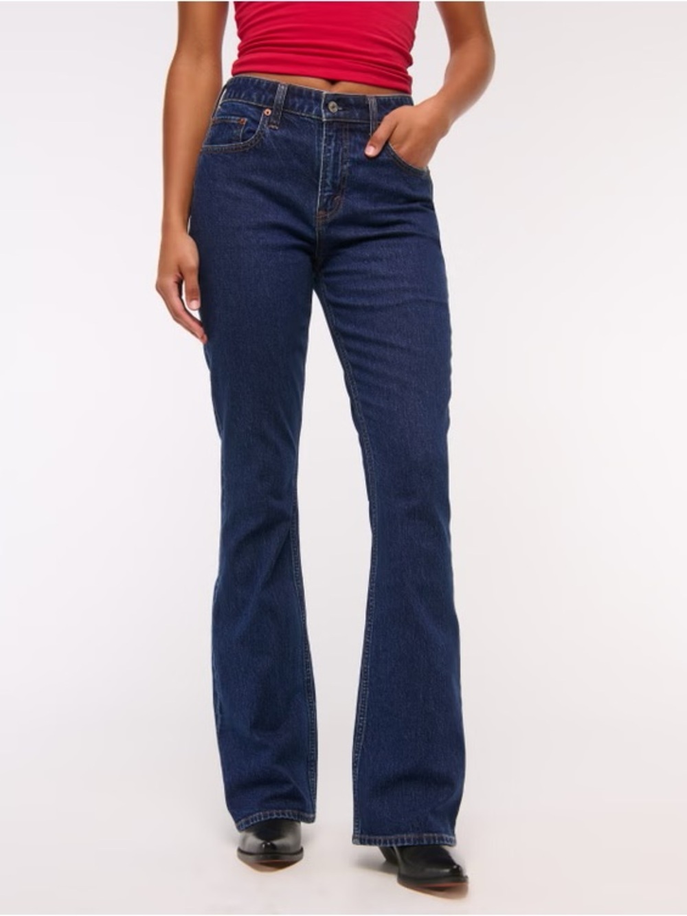 Abercrombie & Fitch Curve Love Mid Rise Bootcut Jean - Frayed hem